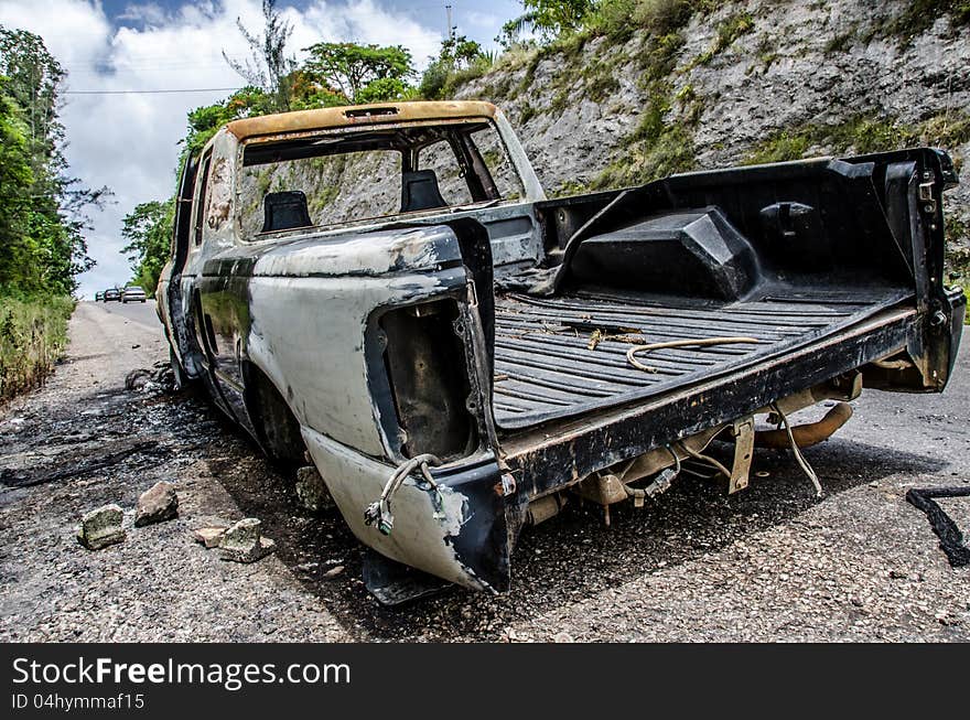 Car burned out from overheating trying to climb steep hill. Car burned out from overheating trying to climb steep hill