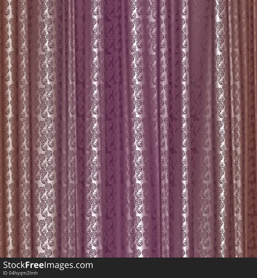 Elegant pink and brown damask pattern curtain with realistic fabric fold effect, best with Invitation card designing. Elegant pink and brown damask pattern curtain with realistic fabric fold effect, best with Invitation card designing