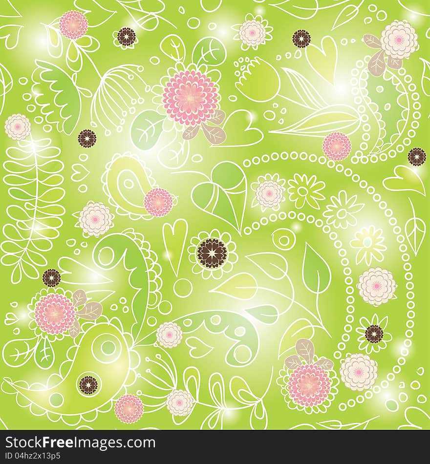 Fresh seamless background with flowers and leaves. Fresh seamless background with flowers and leaves