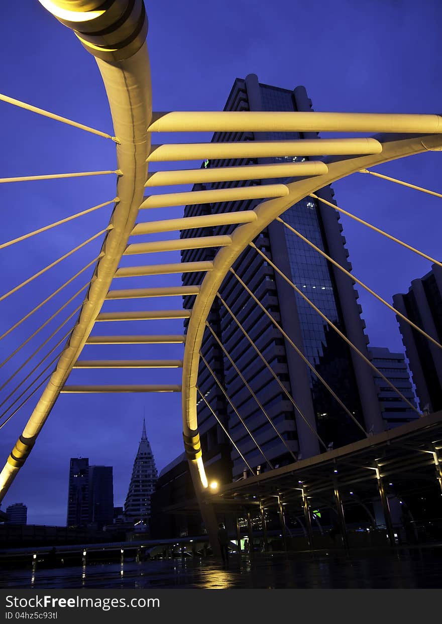 Pubic Skywalk At Bangkok Downtown Square At Night