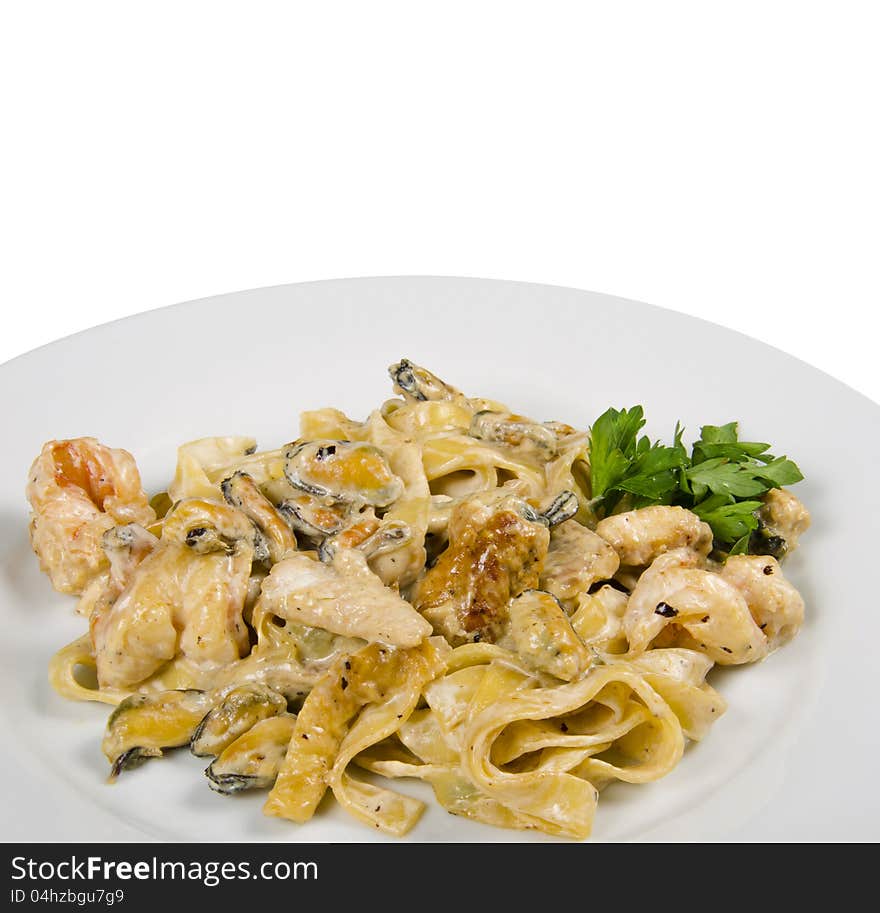 Pasta with shrimp and mussels. Pasta with shrimp and mussels