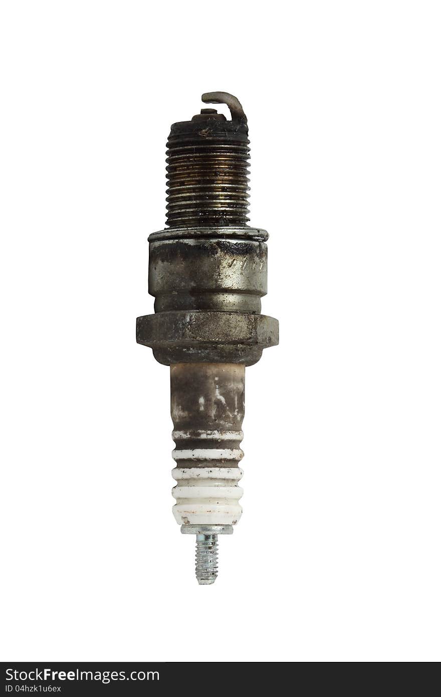 Old spark plug on white background. Old spark plug on white background