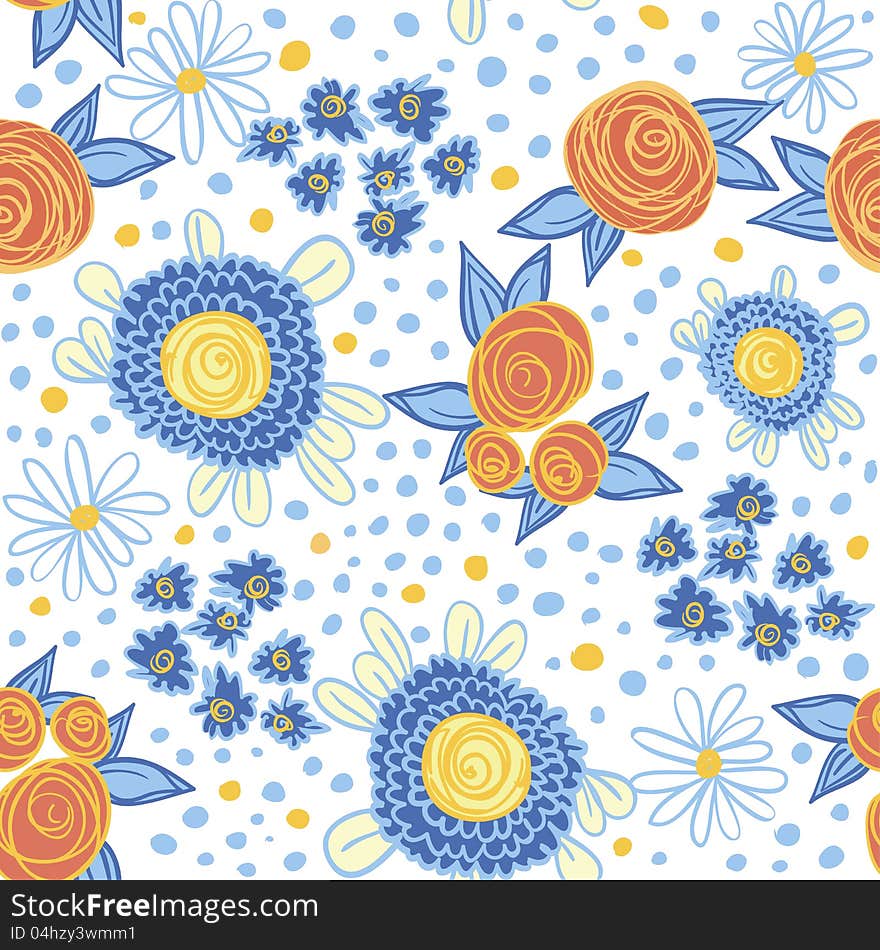 Cartoon seamless background with flowers. Cartoon seamless background with flowers