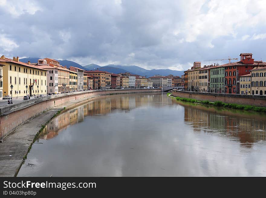 View of embankment of the river. Pisa. Italy. View of embankment of the river. Pisa. Italy.