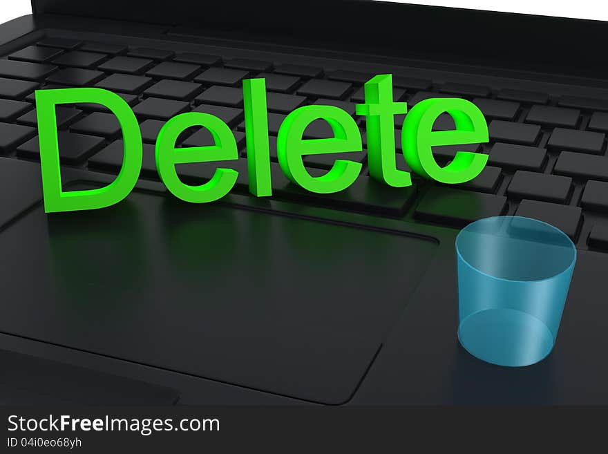 A Computer Delete Recycle-bin trash with laptop keyboard background