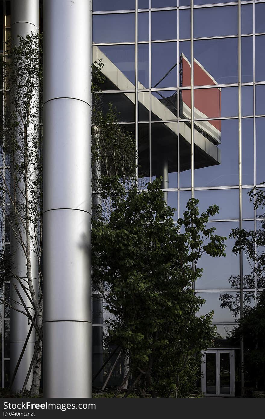 The glass wall of a modern building.