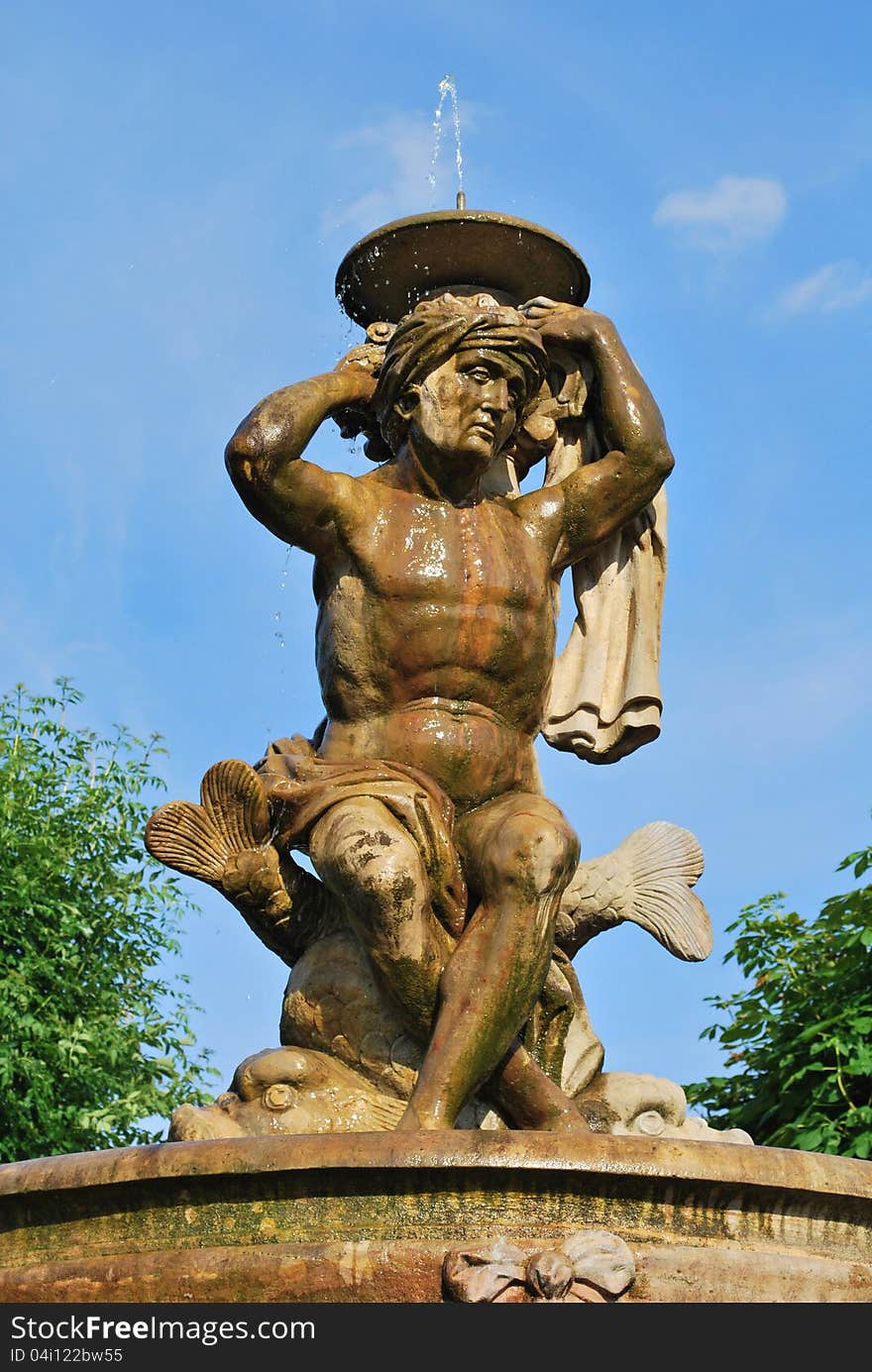 Lions fountain in Flower garden in Kromeriz