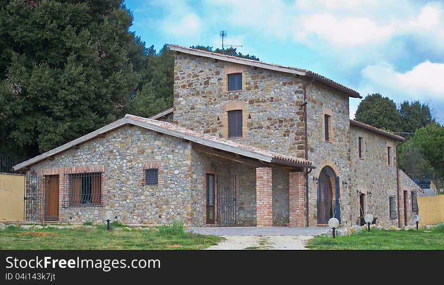 Panoramic view with an house in countryside. Great wall and arch, all restyled. Panoramic view with an house in countryside. Great wall and arch, all restyled