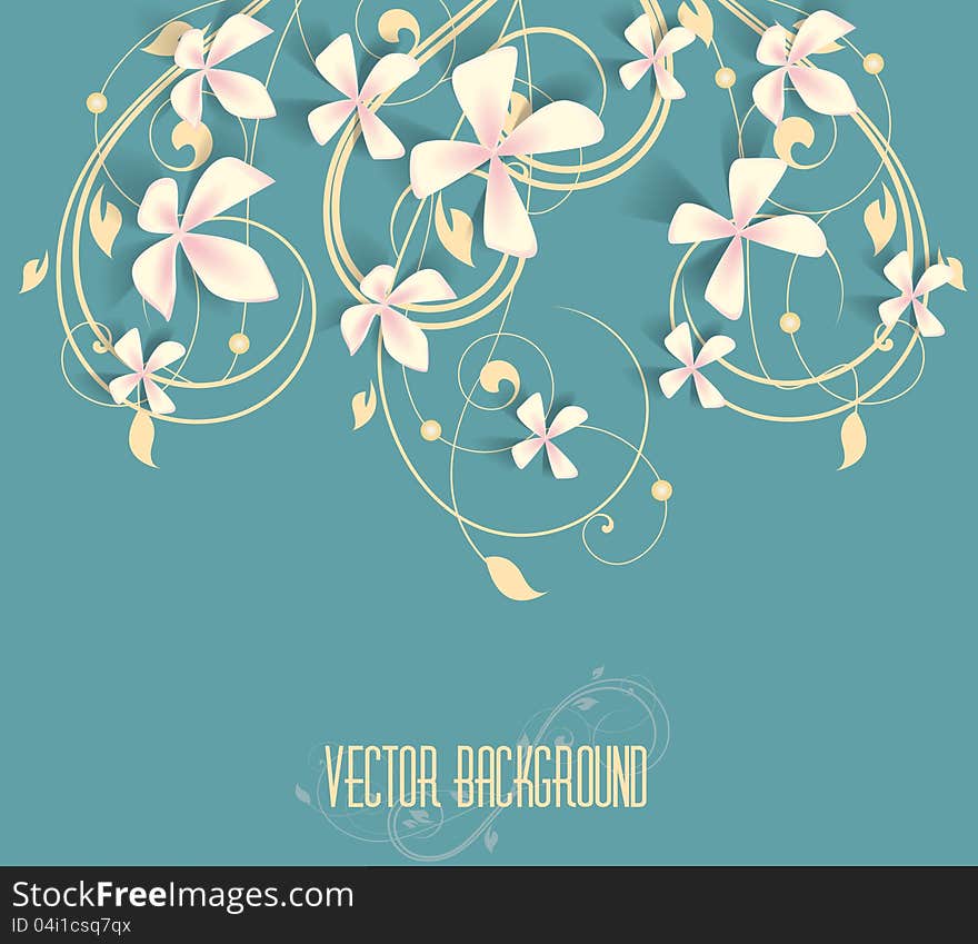 Beautiful pink flowers on blue background