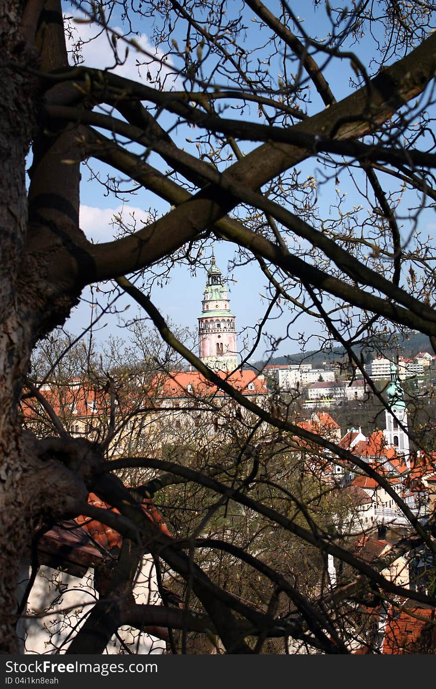 Castle seen through the vista between the branches of a tree. Castle seen through the vista between the branches of a tree