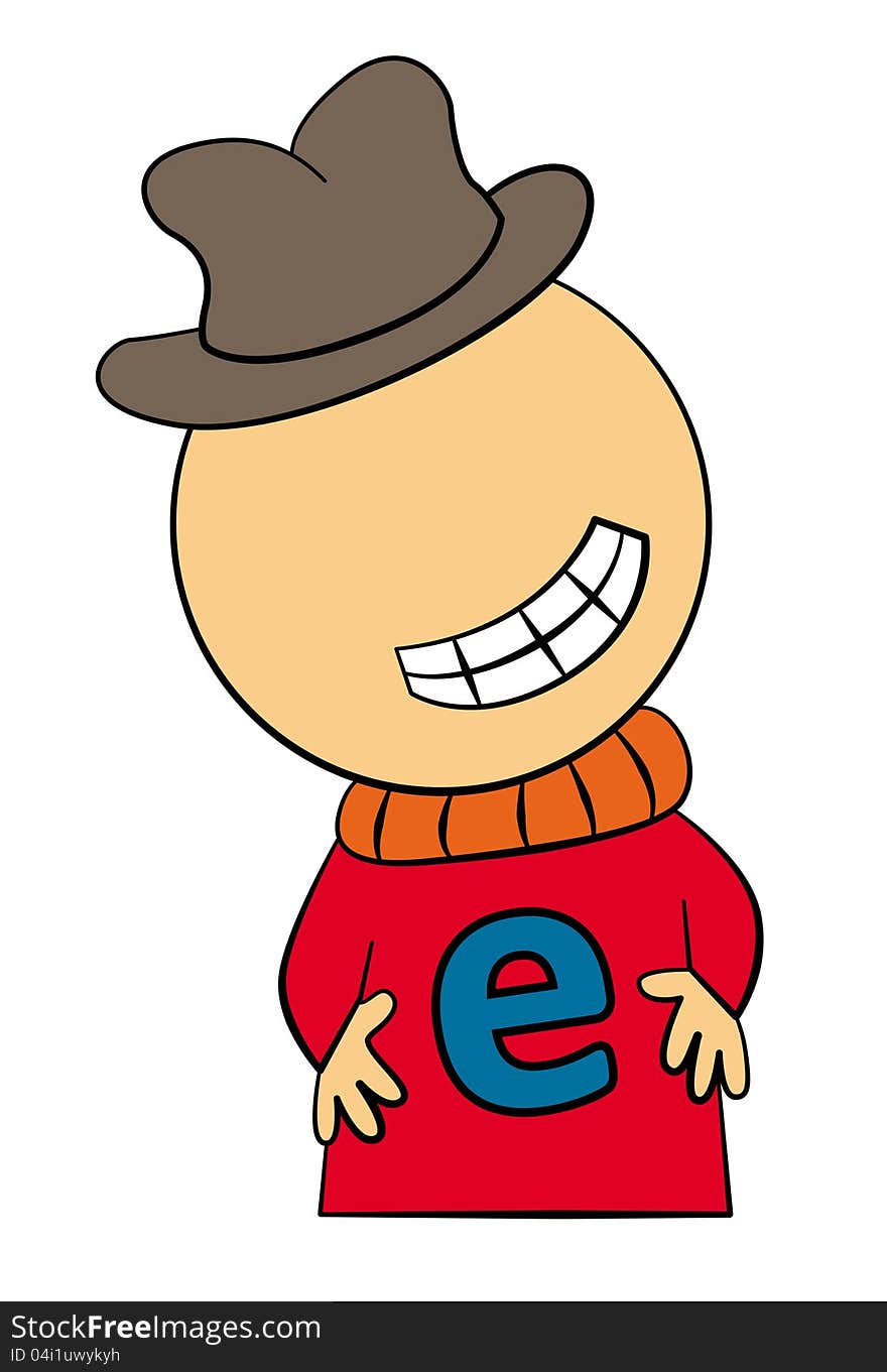 Illustration of a cartoon character wearing a shirt with letter e. Illustration of a cartoon character wearing a shirt with letter e.