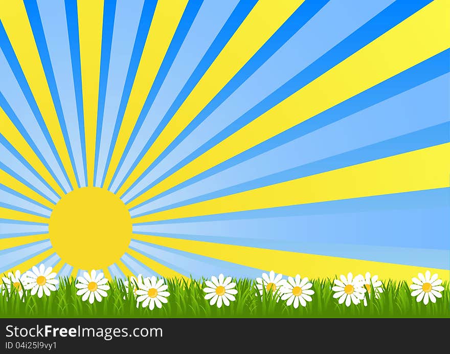 Dawn Flower Fields flooded with sunlight vector illustration