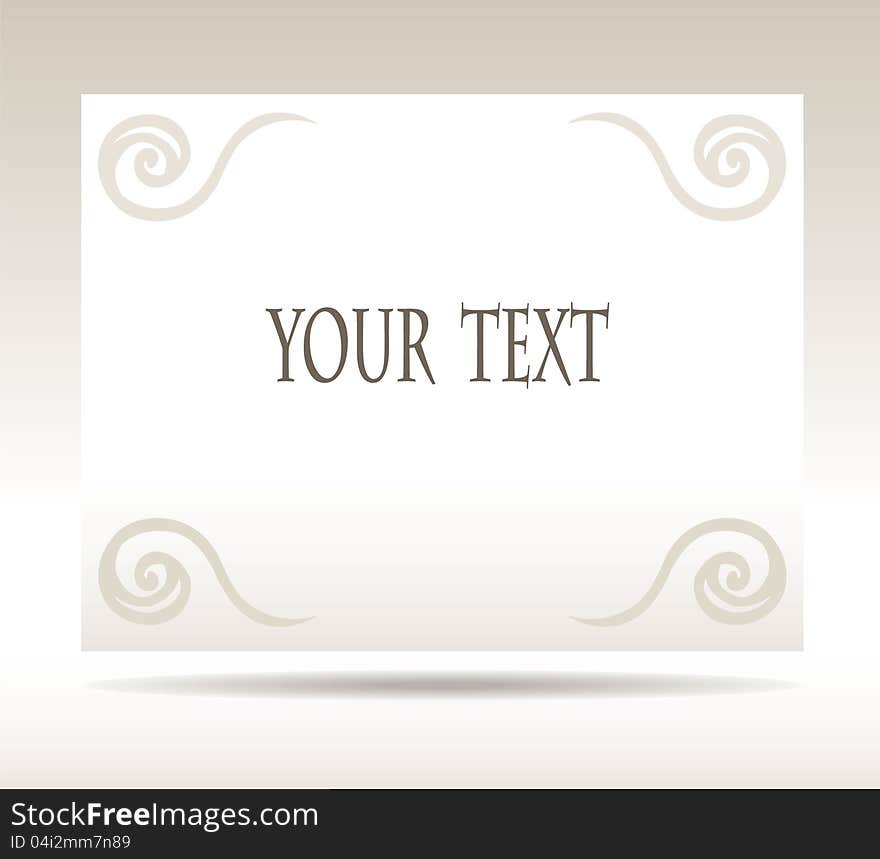 White horizontal panel card for text with calligraphic elements, vector illustration.