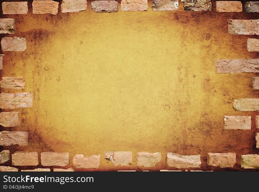 Abstract grungy background with brick wall framing. Abstract grungy background with brick wall framing