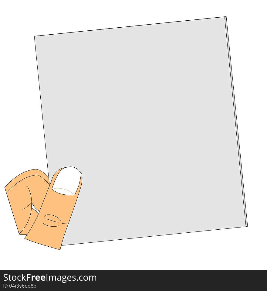 Mans hand holding a blank piece of paper for your message placement. Mans hand holding a blank piece of paper for your message placement