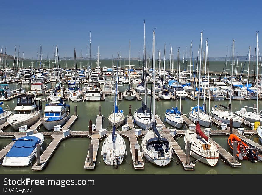 Yachts docked in the port of San Francisco, USA. Yachts docked in the port of San Francisco, USA