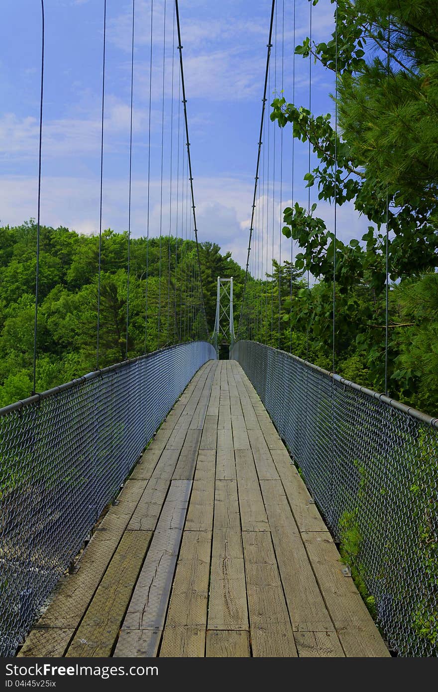 The suspended bridge crossing the chaudiere river near quebec city. The suspended bridge crossing the chaudiere river near quebec city