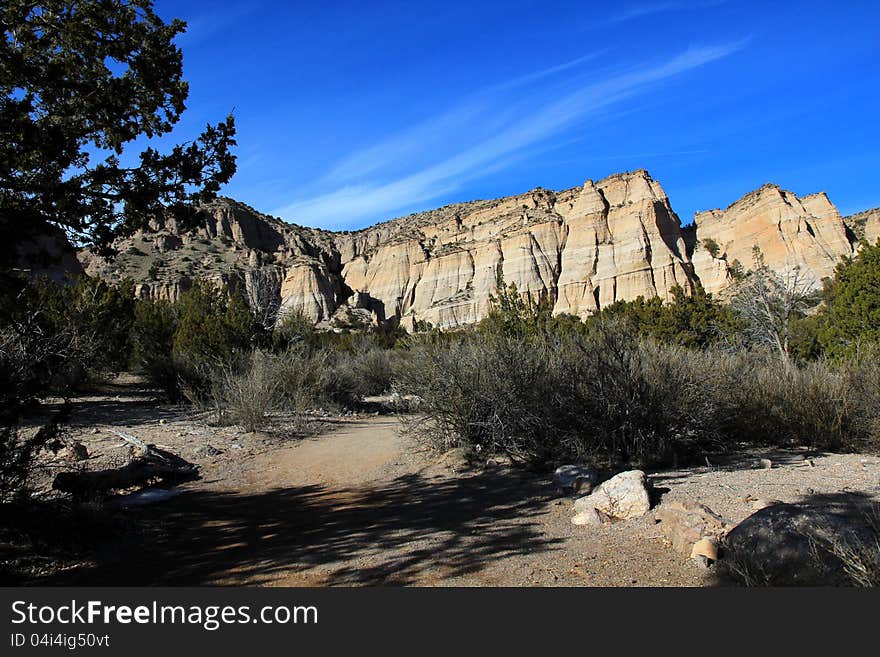 Volcanic tuff cliffs at tent rock national monument.