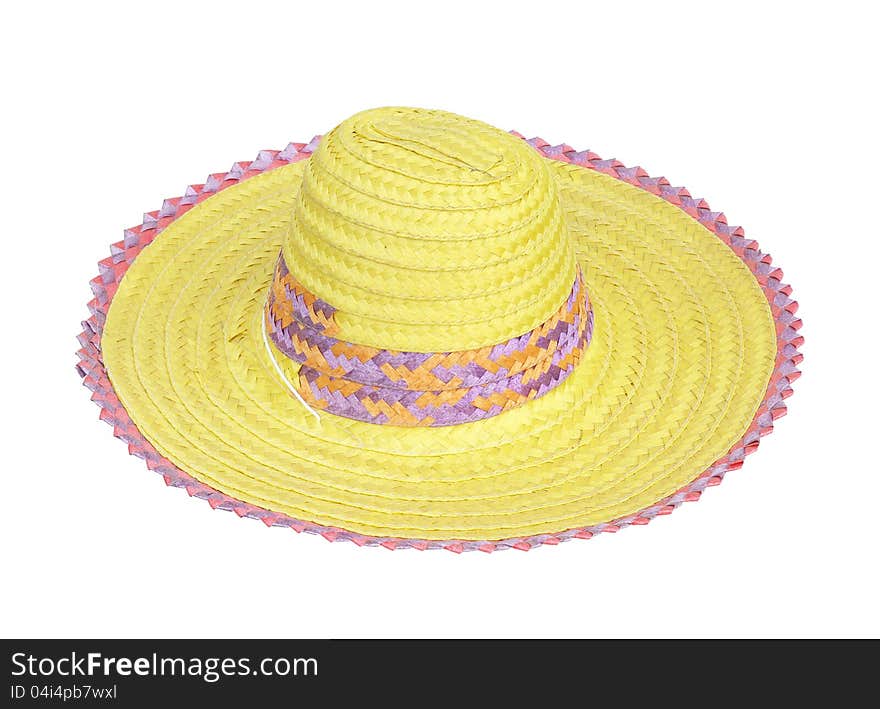 Colorful straw hat isolated on white background