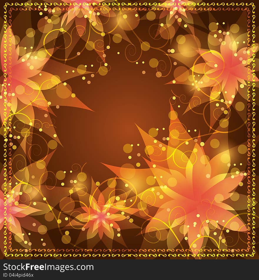 Floral background with decorative golden ornament