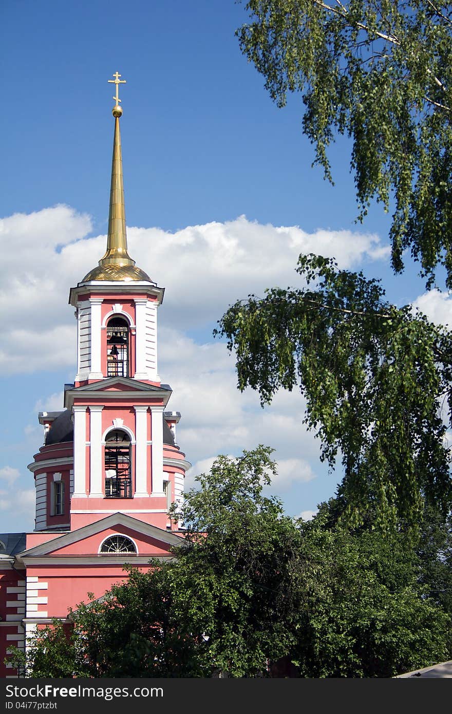 Church of St. Sergei Radonezhsky on the background of white clouds d.Almazovo Moscow region, Церковь преподобного Сергия Радонежского на фоне белых облаков д.Алмазово Московская область. Church of St. Sergei Radonezhsky on the background of white clouds d.Almazovo Moscow region, Церковь преподобного Сергия Радонежского на фоне белых облаков д.Алмазово Московская область