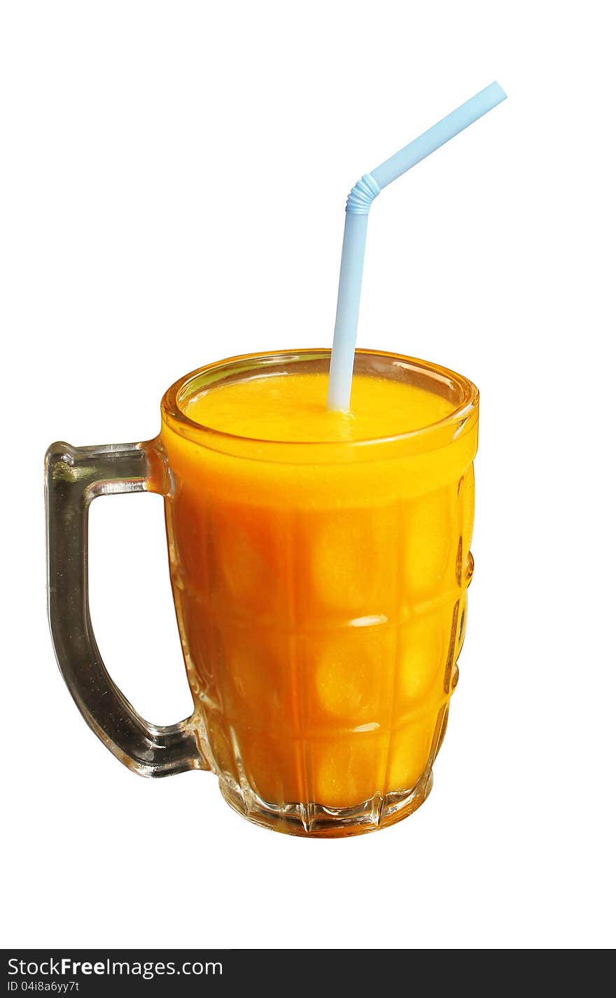 Delicious tropical mango juice on white background