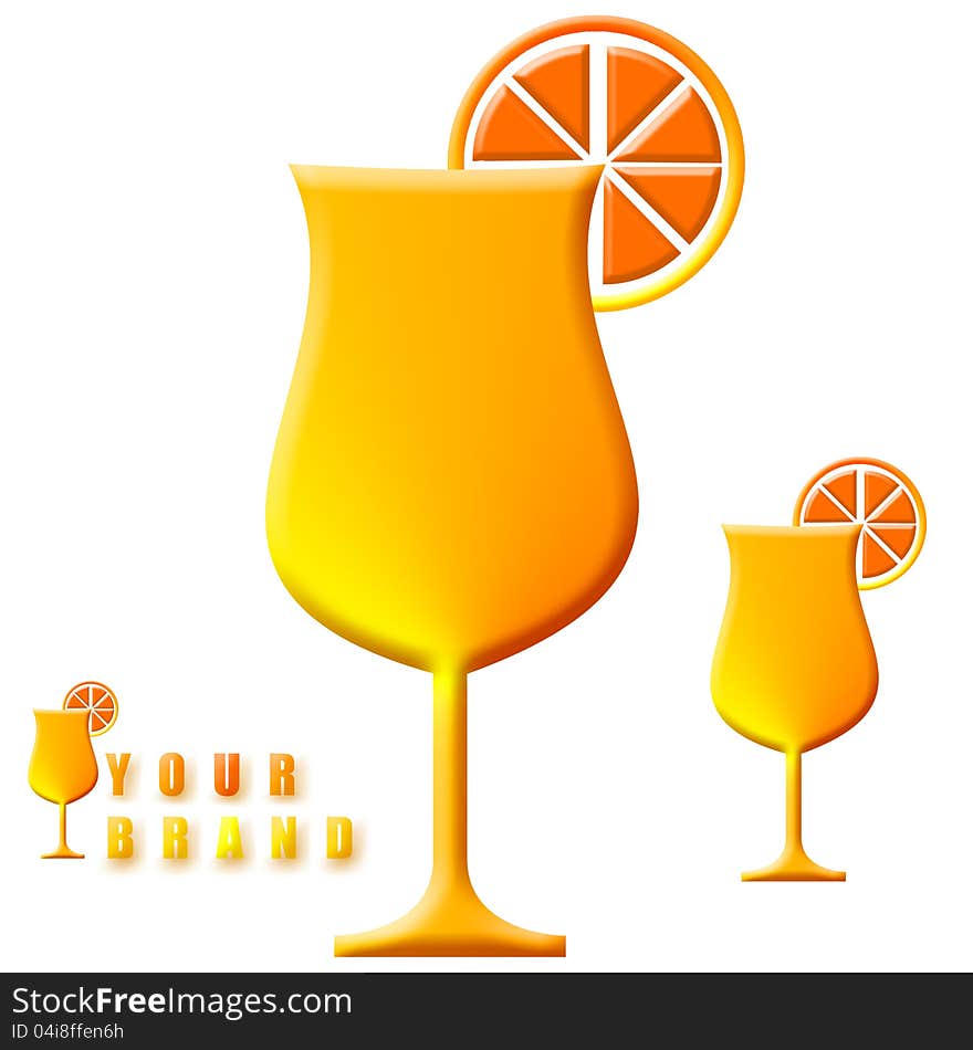 Orange juice illustration with isolated background. Also in format. Orange Juice glass with Orange slice.