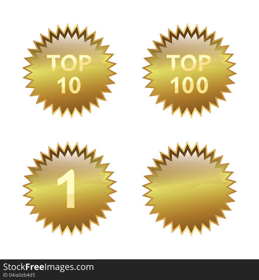 Top 10, Top 100 and number 1. Blank shiny golden badge. Top 10, Top 100 and number 1. Blank shiny golden badge.