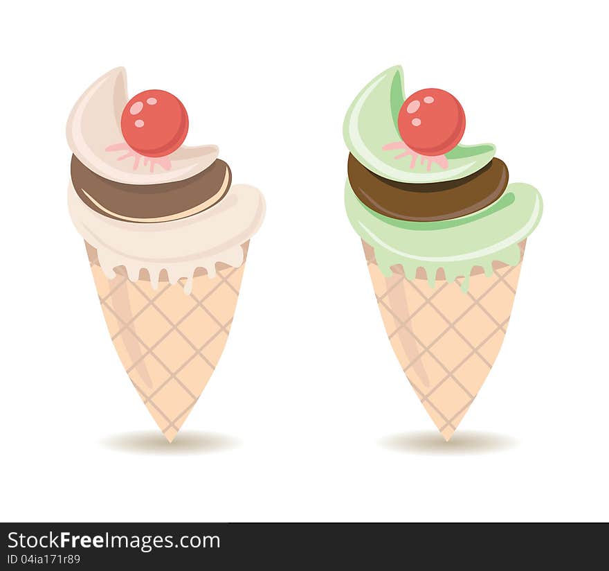 Illustration of Ice Cream cones over white