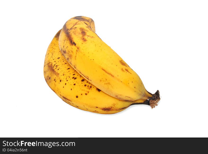 Two isolated ripe bananas on a white background