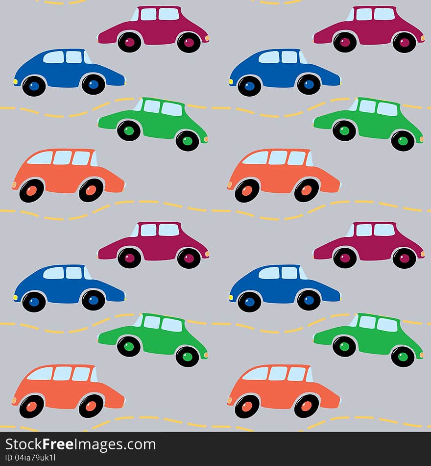 Seamless pattern of cartoon cars. Vector illustration. Seamless pattern of cartoon cars. Vector illustration.