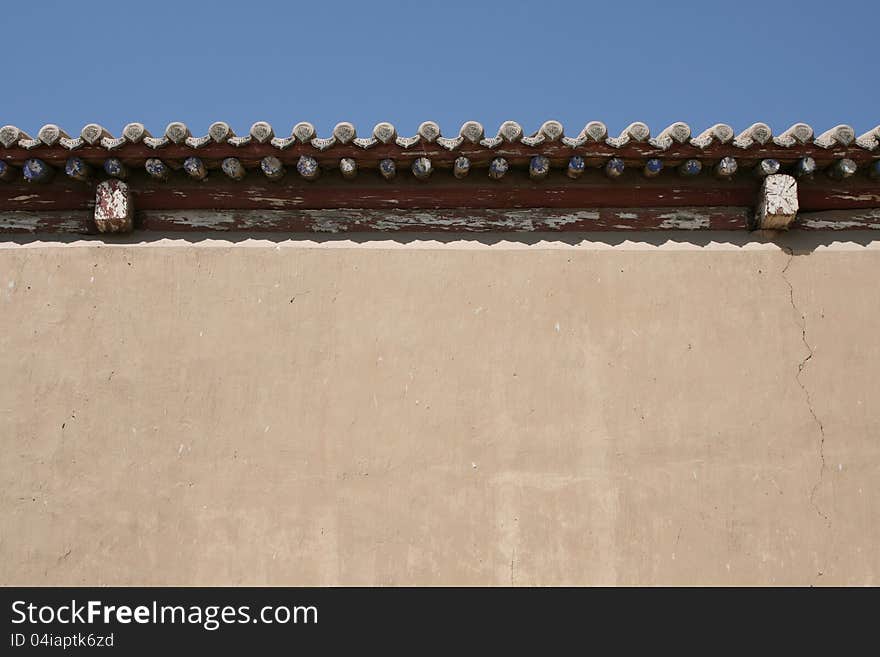 Ancient Chinese roof and rammed earth wall detail