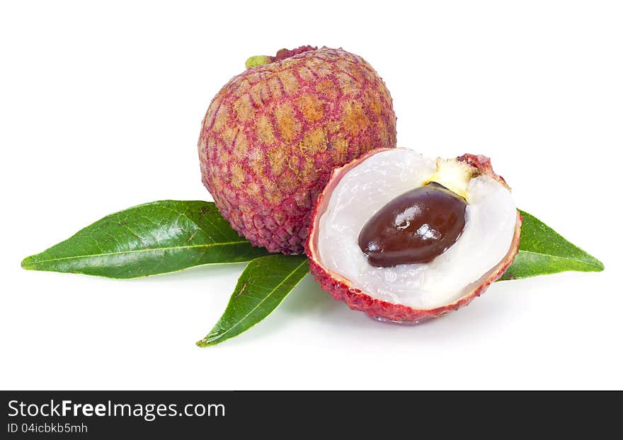 Fresh lychees on white background