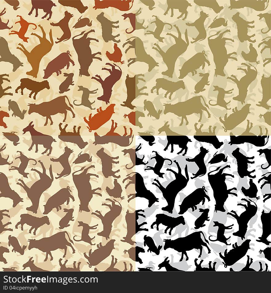 Background with a silhouettes of animals