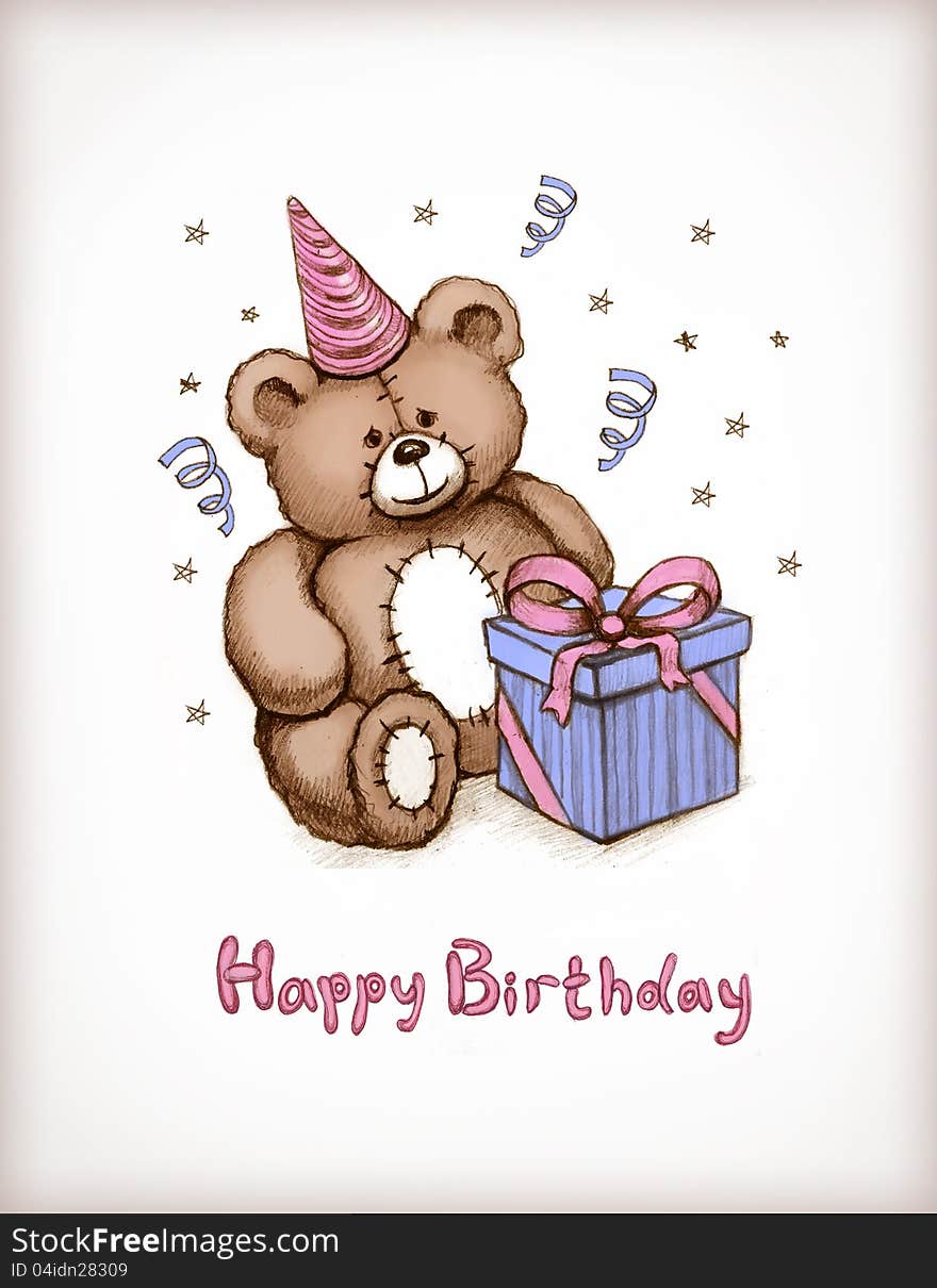 Birthday greeting card. Raster illustration. Birthday greeting card. Raster illustration