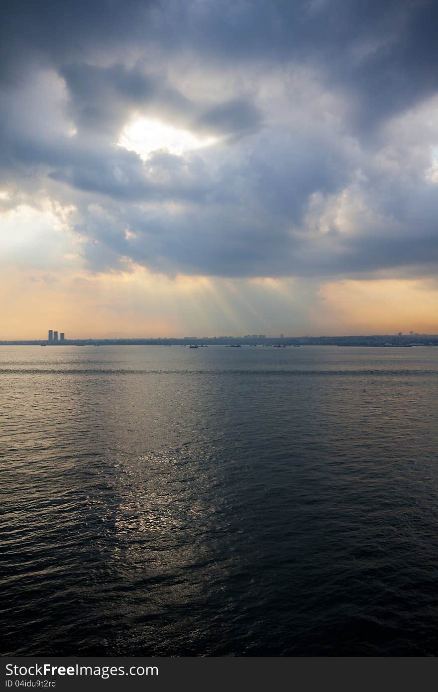 Istanbul see from the sea at sunset. Istanbul see from the sea at sunset.