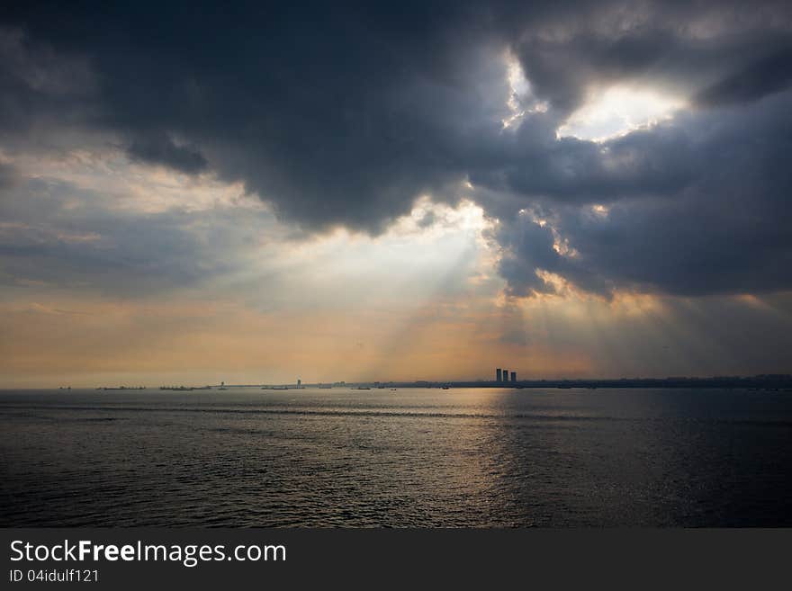 Istanbul see from the sea at sunset. Istanbul see from the sea at sunset.