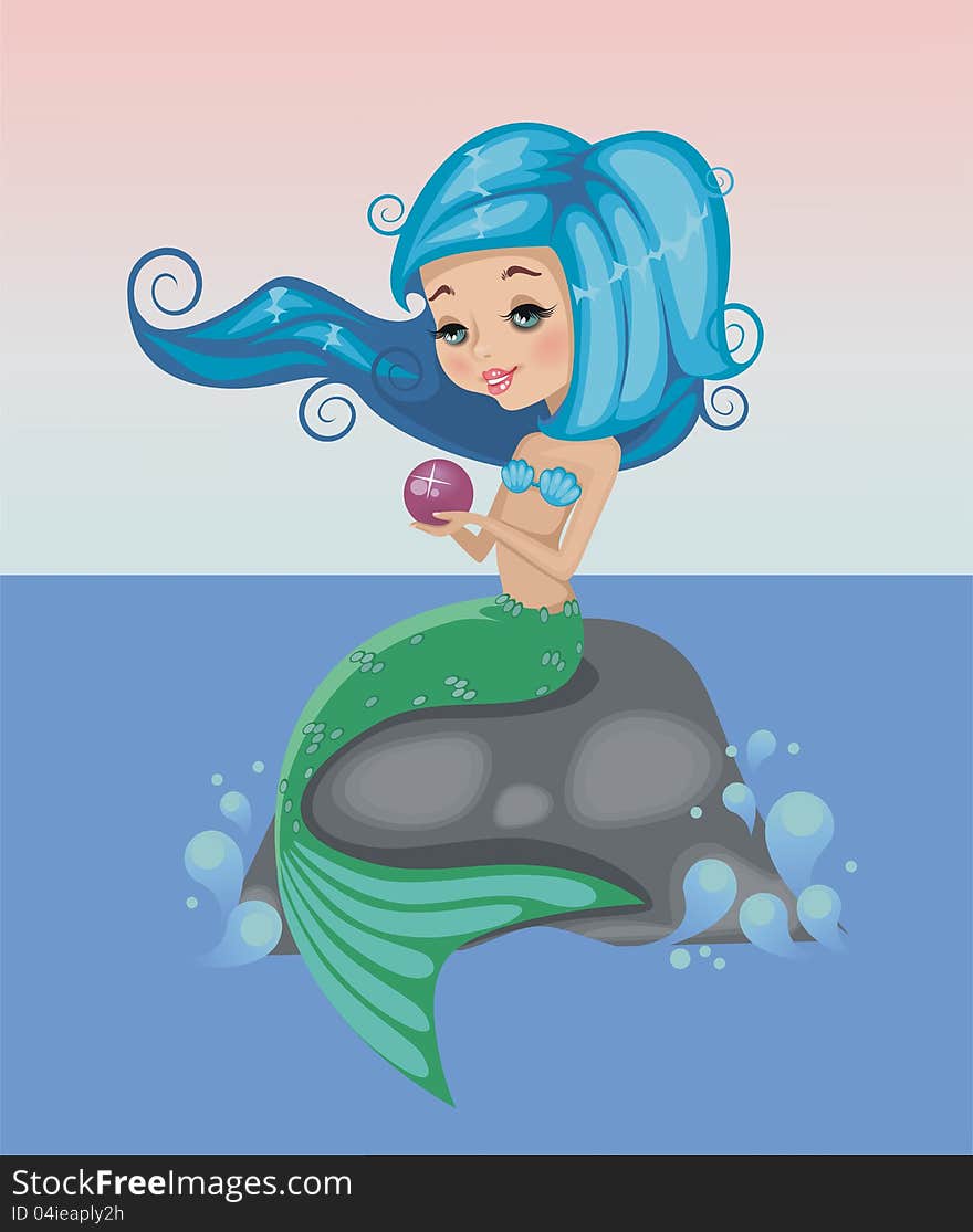 Little mermaid with a pearl.Illusration. Little mermaid with a pearl.Illusration