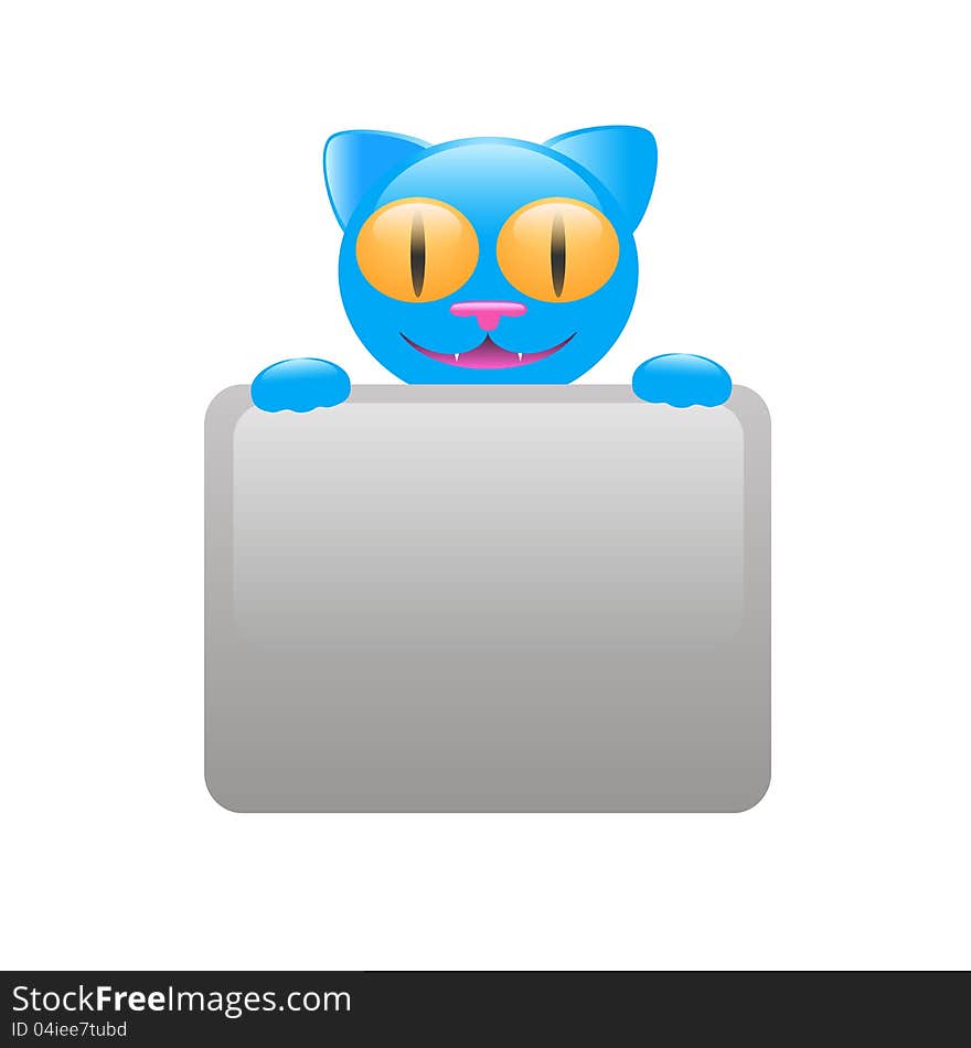 Blue vector cat holding a gray plate. Blue vector cat holding a gray plate