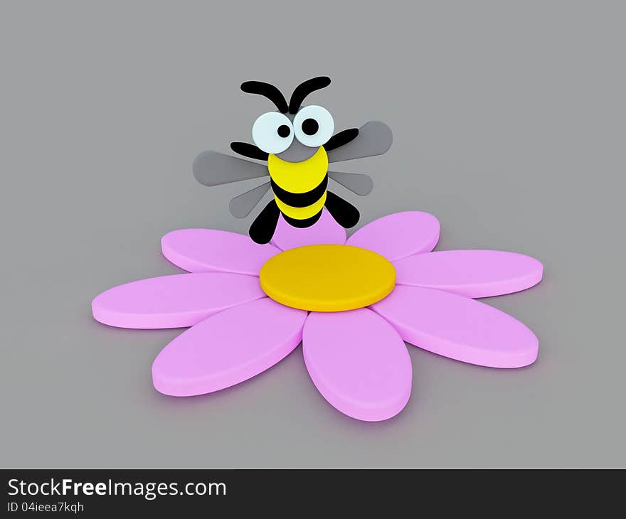 Funny Bumblebee And Pink Flower