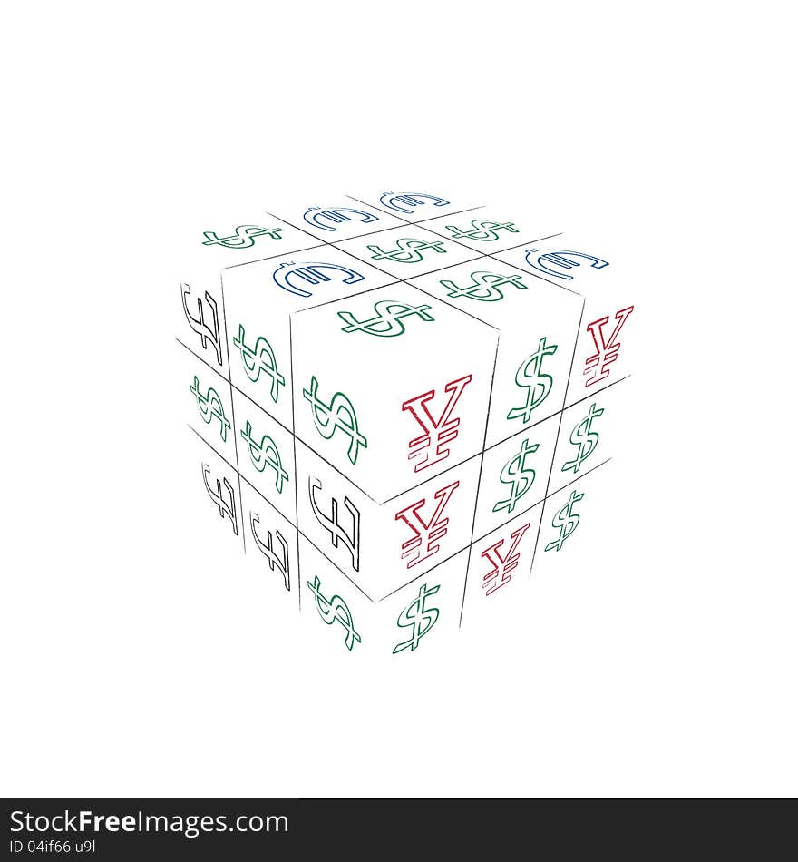 Image of conceptual cube with business ticktacktoe game