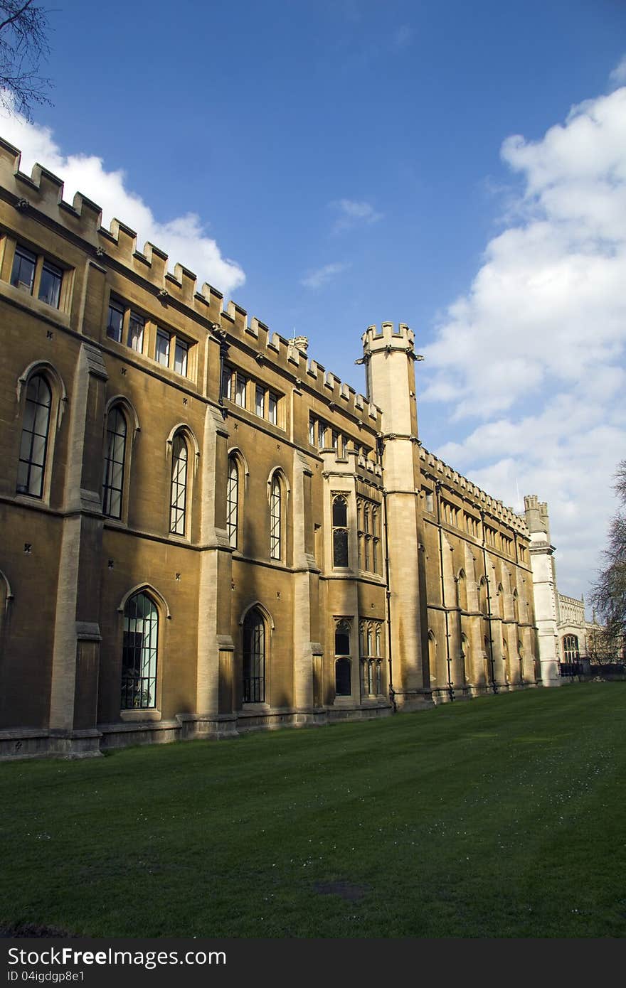 Sunlit view of the famous King's College at Cambridge, England