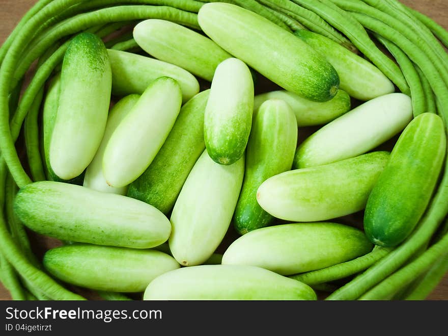 Cucumbers, Green beans