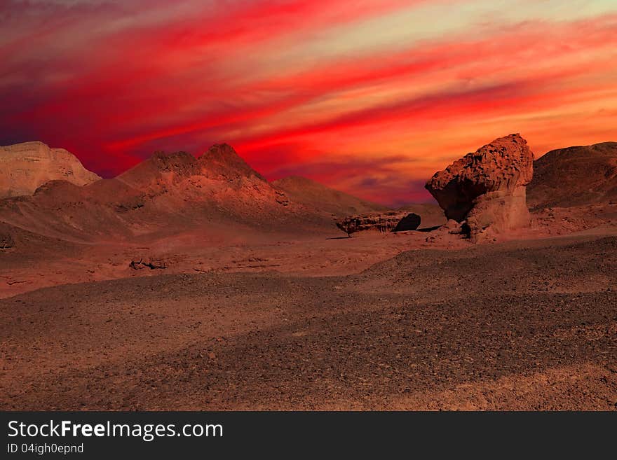 Sunset in the stone desert