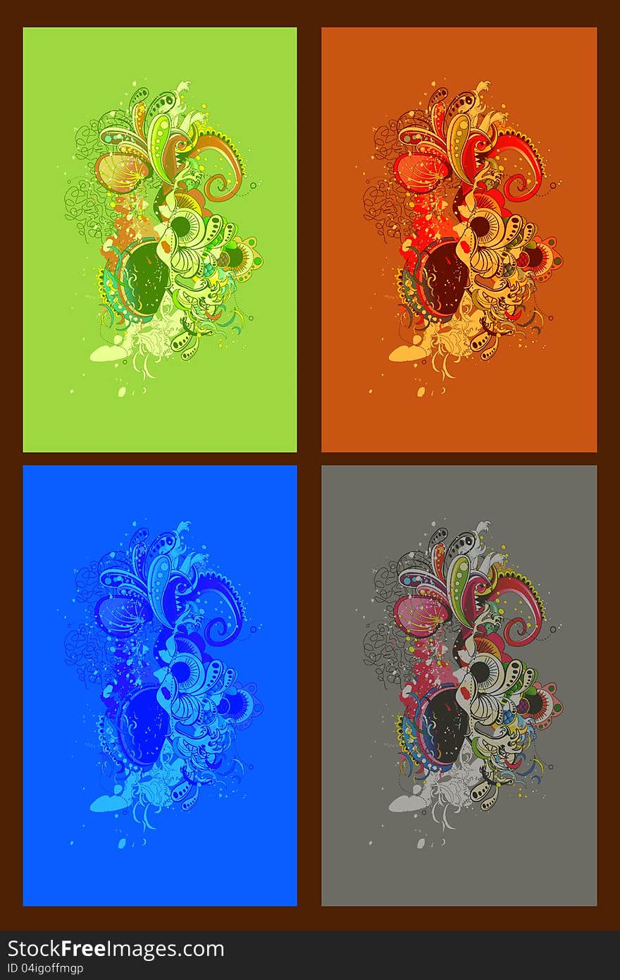 Collage of  illustration of different colored floral backgrounds. Collage of  illustration of different colored floral backgrounds