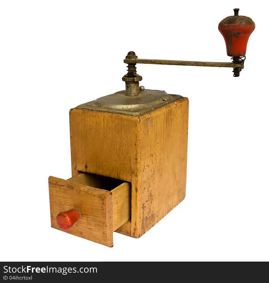 Isolated antique grinder on white background. Isolated antique grinder on white background