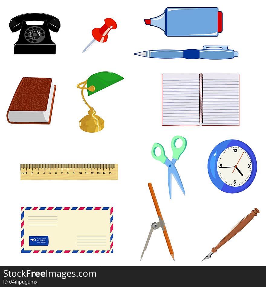 Set of different office objects