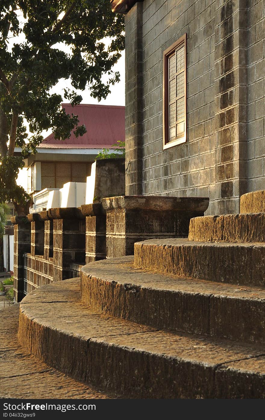 Stairs lit by sunset light. Stairs lit by sunset light