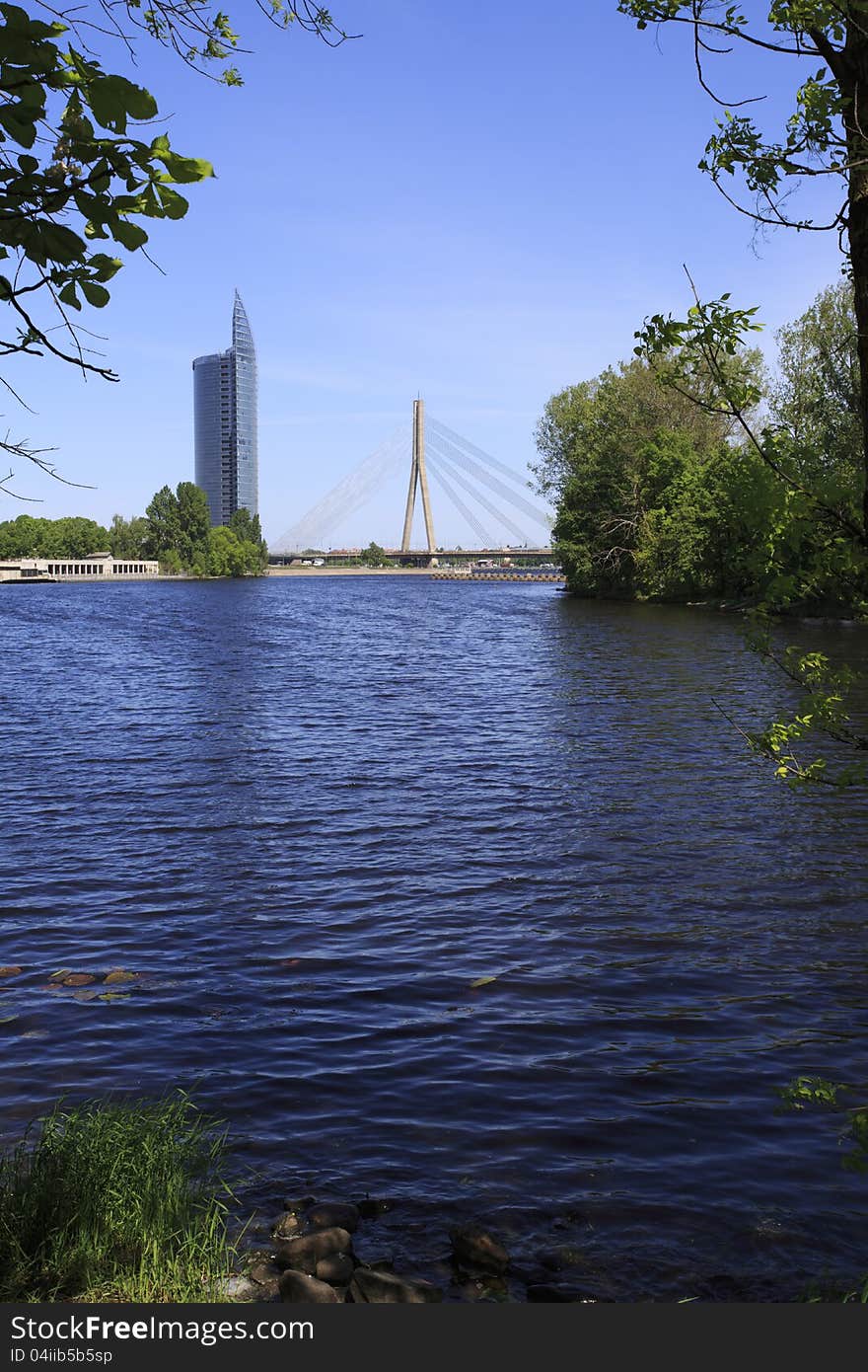 Vansu Tilts Riga bridge with modern building