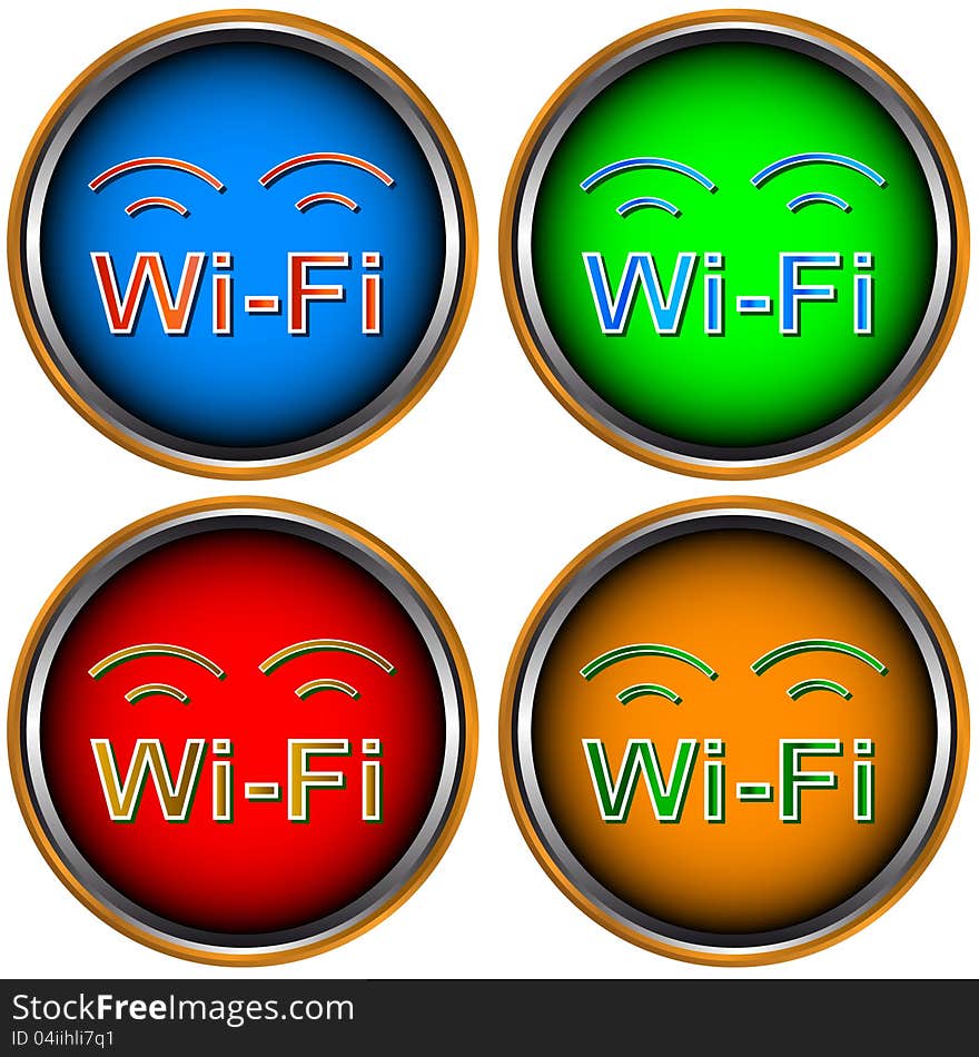 Four multi-colored Wi-Fi icons on a white background. Four multi-colored Wi-Fi icons on a white background